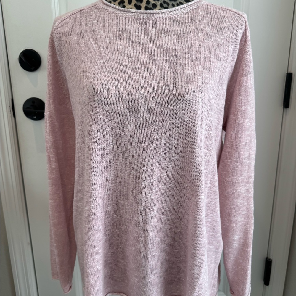 Eileen Fisher Organic Cotton and Linen Soft Pink Slub Knit Sweater Size Small